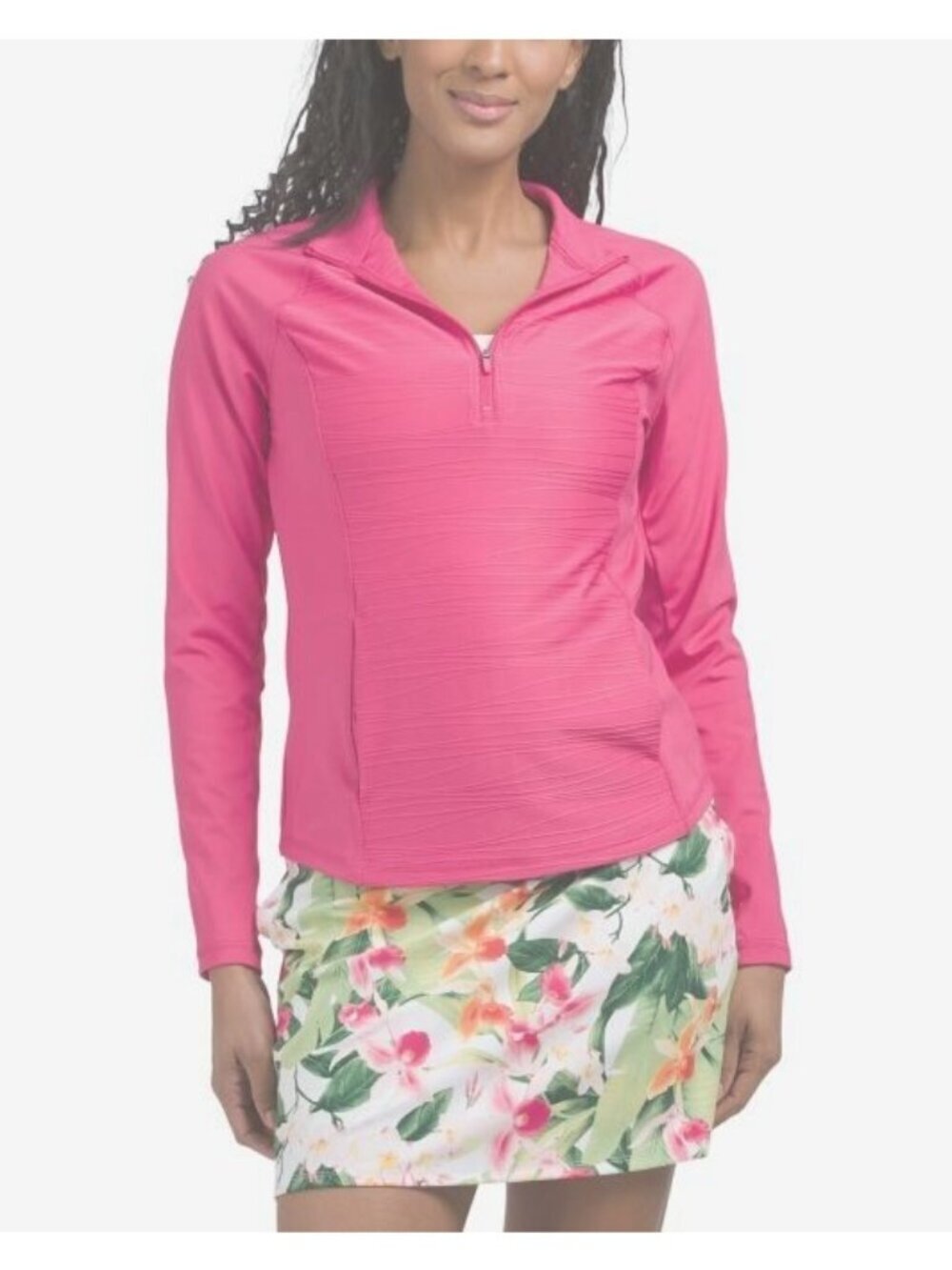Tommy Bahama Womens Pink UPF 50 Quarter Zip Pockets Long Sleeve Top Sz M New